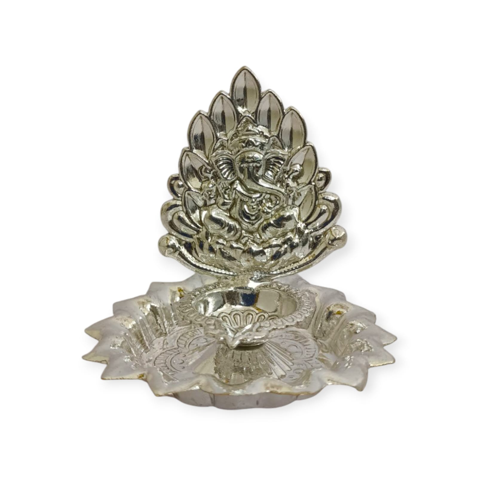 German Silver Ganesh Model Flower Deepam - 1 Piece