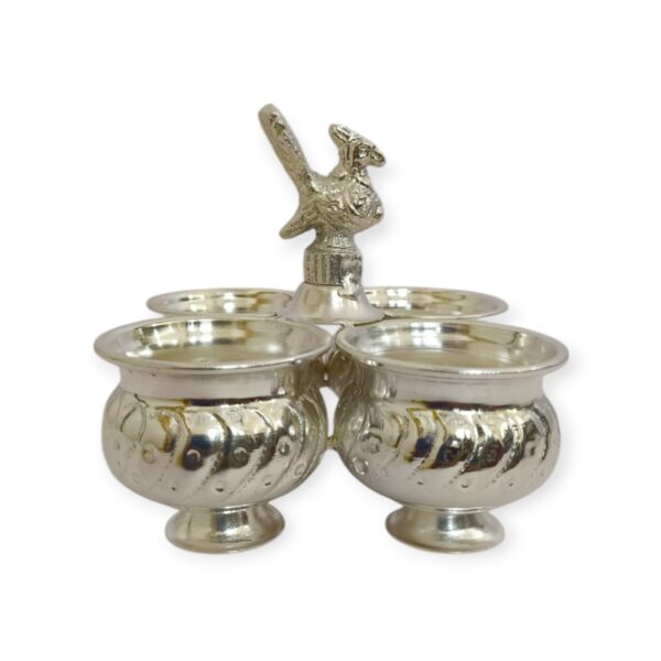 German Silver Silver-plated Chandan Sindoor and Haldi Bowl Holder for Pooja
