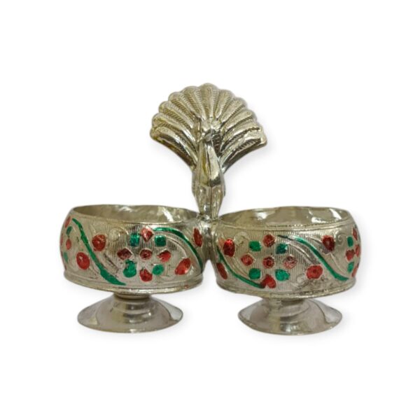 Latest German Silver Meenakari Peacock Haldi Kumkum Stand