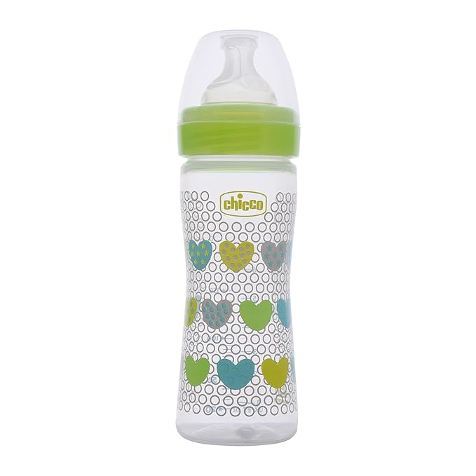 Chicco Well-Being Baby Feeding Bottle, 250ml, 2+ Months | Advanced Anti-Colic Nipple | BPA Free (Green)